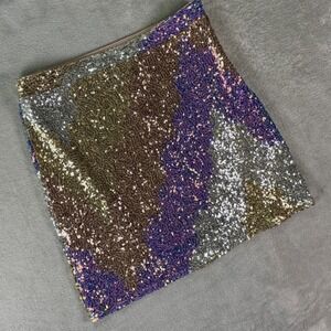 NWT Main Strip Women's Sequin Mini Skirt Sz M Multicolor Glitter Party Clubwear
